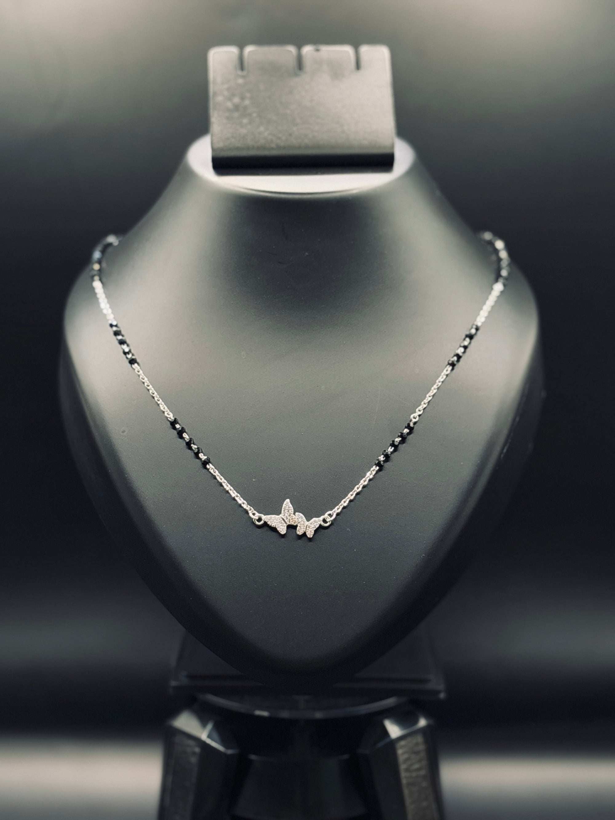 Dual Butterfly Shaped Cubic Zirconia Mangalsutra TISA Silver Elegance