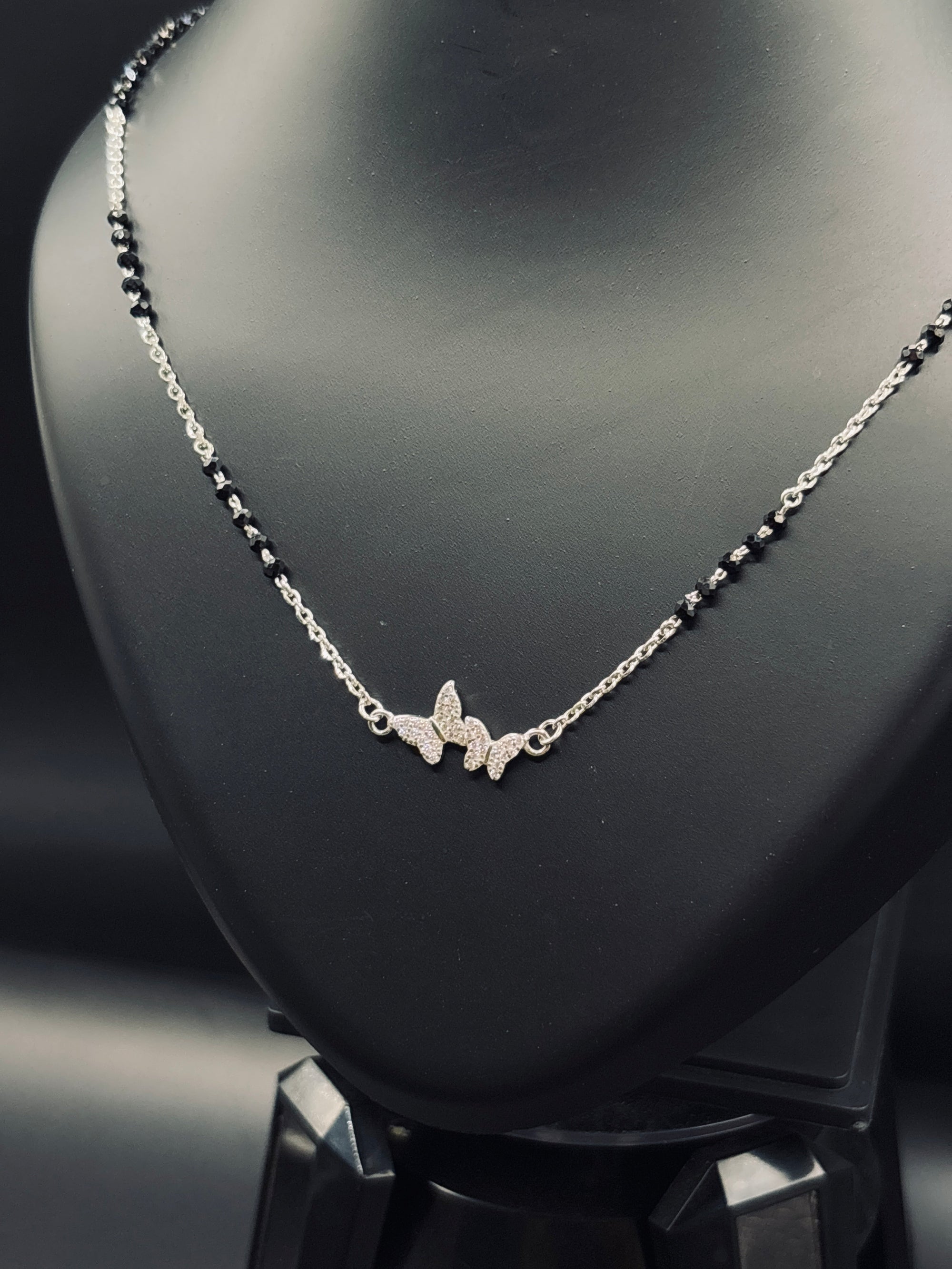 Dual Butterfly Shaped Cubic Zirconia Mangalsutra TISA Silver Elegance