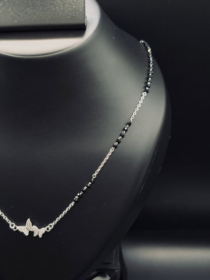 Dual Butterfly Shaped Cubic Zirconia Mangalsutra TISA Silver Elegance