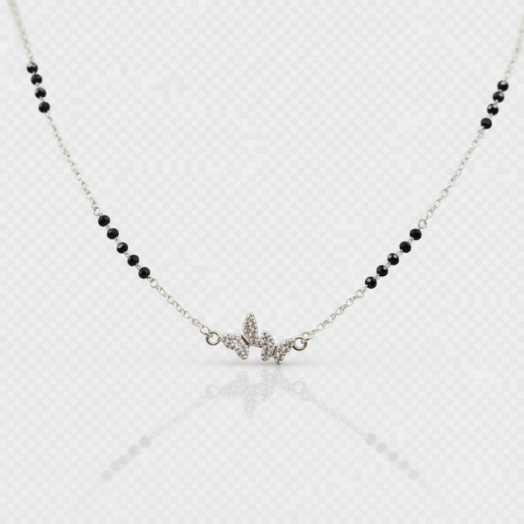 Dual Butterfly Shaped Cubic Zirconia Mangalsutra TISA Silver Elegance