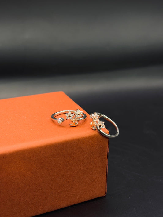 Dual Toned Floral Toe Ring in 925 Sterling Silver - Adjustable TISA Silver Elegance
