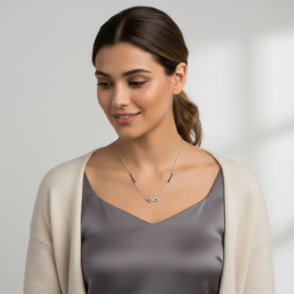 Elegant Silver Infinity Mangalsutra with Love TISA Silver Elegance