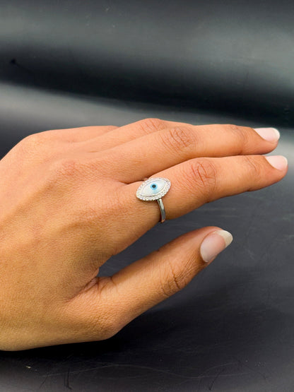 Eye Shaped Studded Evil Eye Ring TISA Silver Elegance