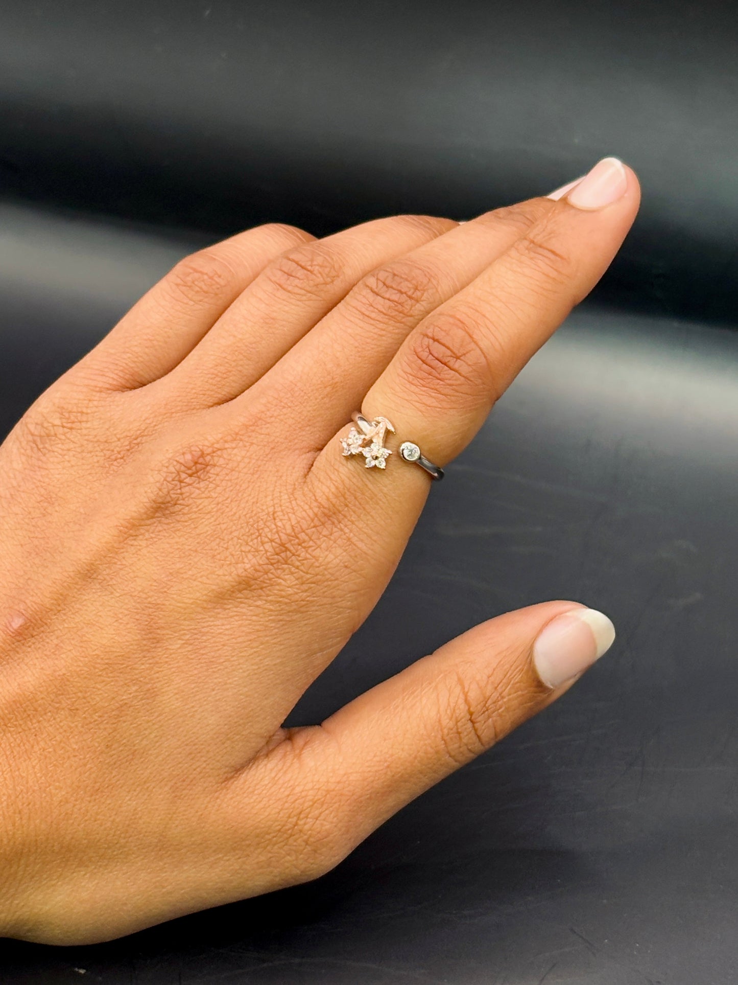 Floral Adjustable Ring with Single Solitaire TISA Silver Elegance