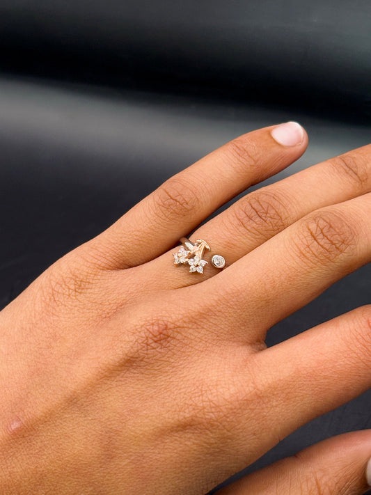 Floral Adjustable Ring with Single Solitaire TISA Silver Elegance