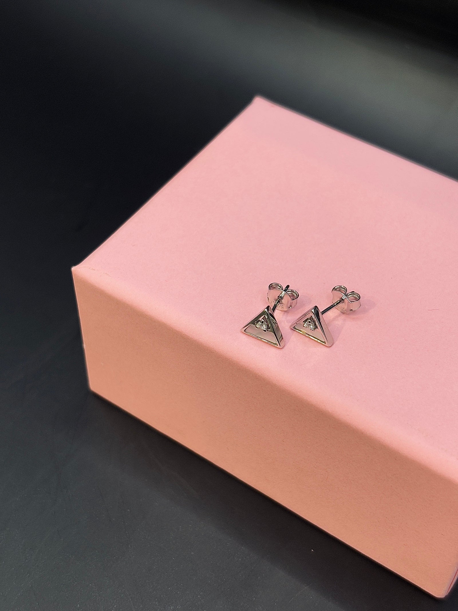 Geometry Triangle Baby Pink Crystal Stud Earrings TISA Silver Elegance