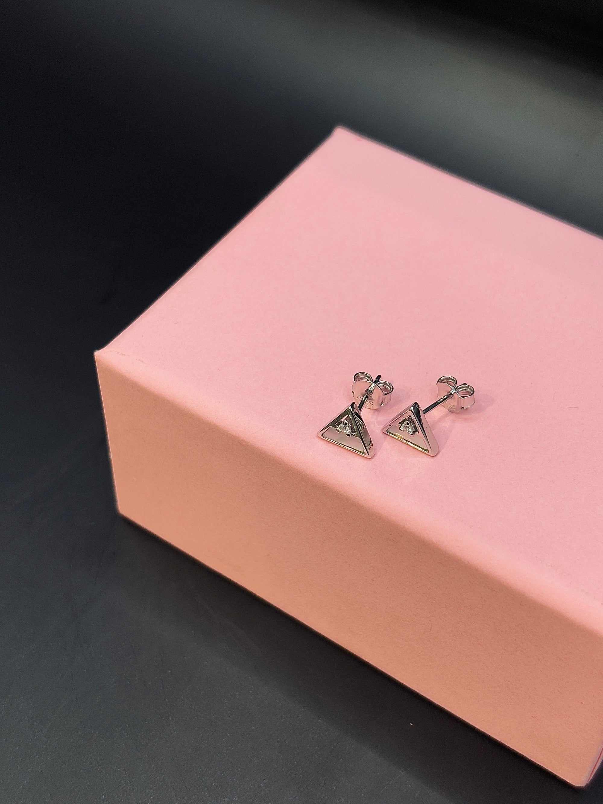 Geometry Triangle Baby Pink Crystal Stud Earrings TISA Silver Elegance