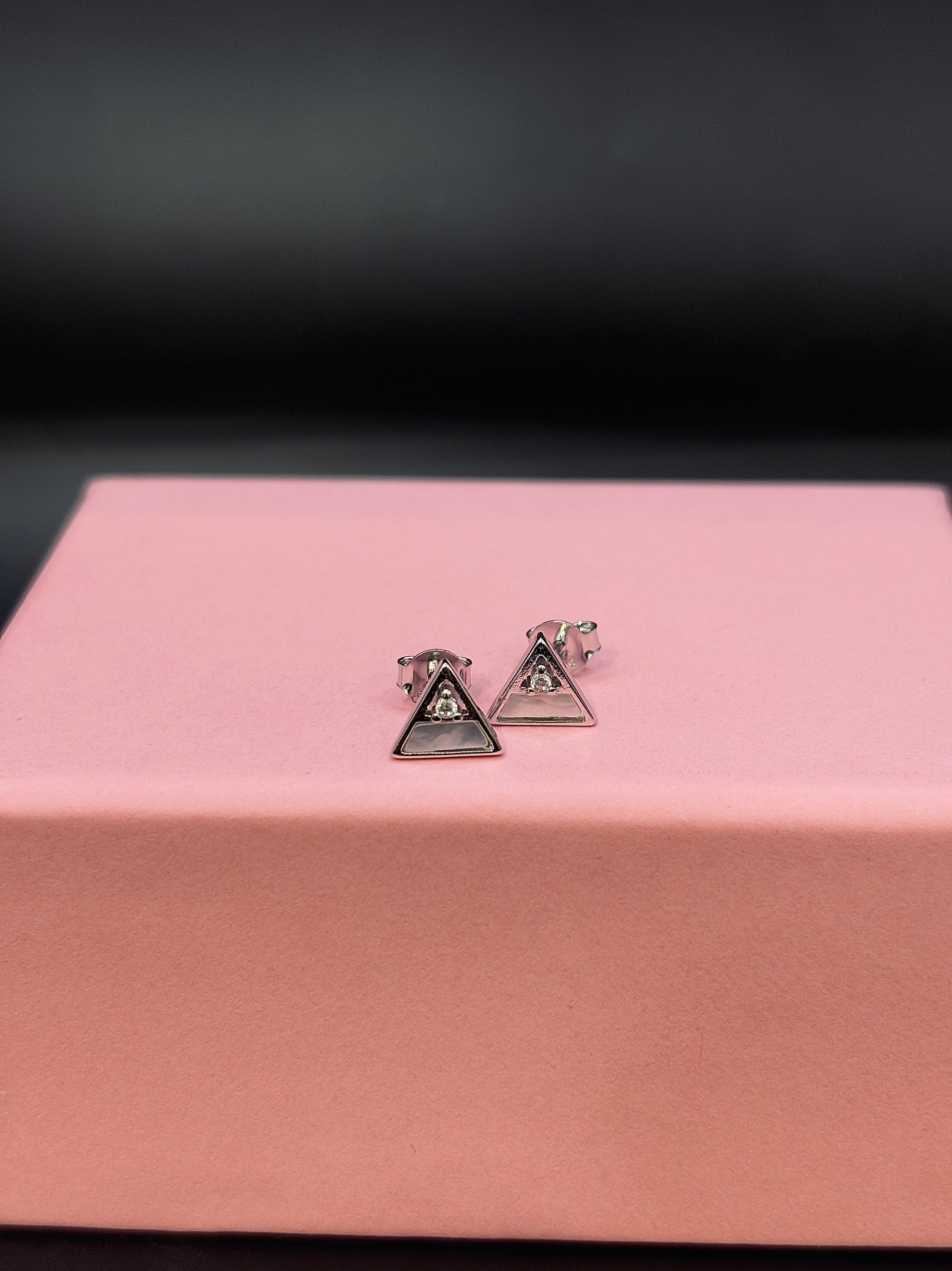 Geometry Triangle Baby Pink Crystal Stud Earrings TISA Silver Elegance