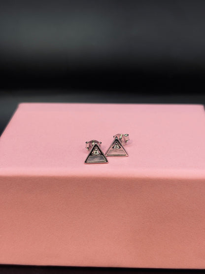 Geometry Triangle Baby Pink Crystal Stud Earrings TISA Silver Elegance