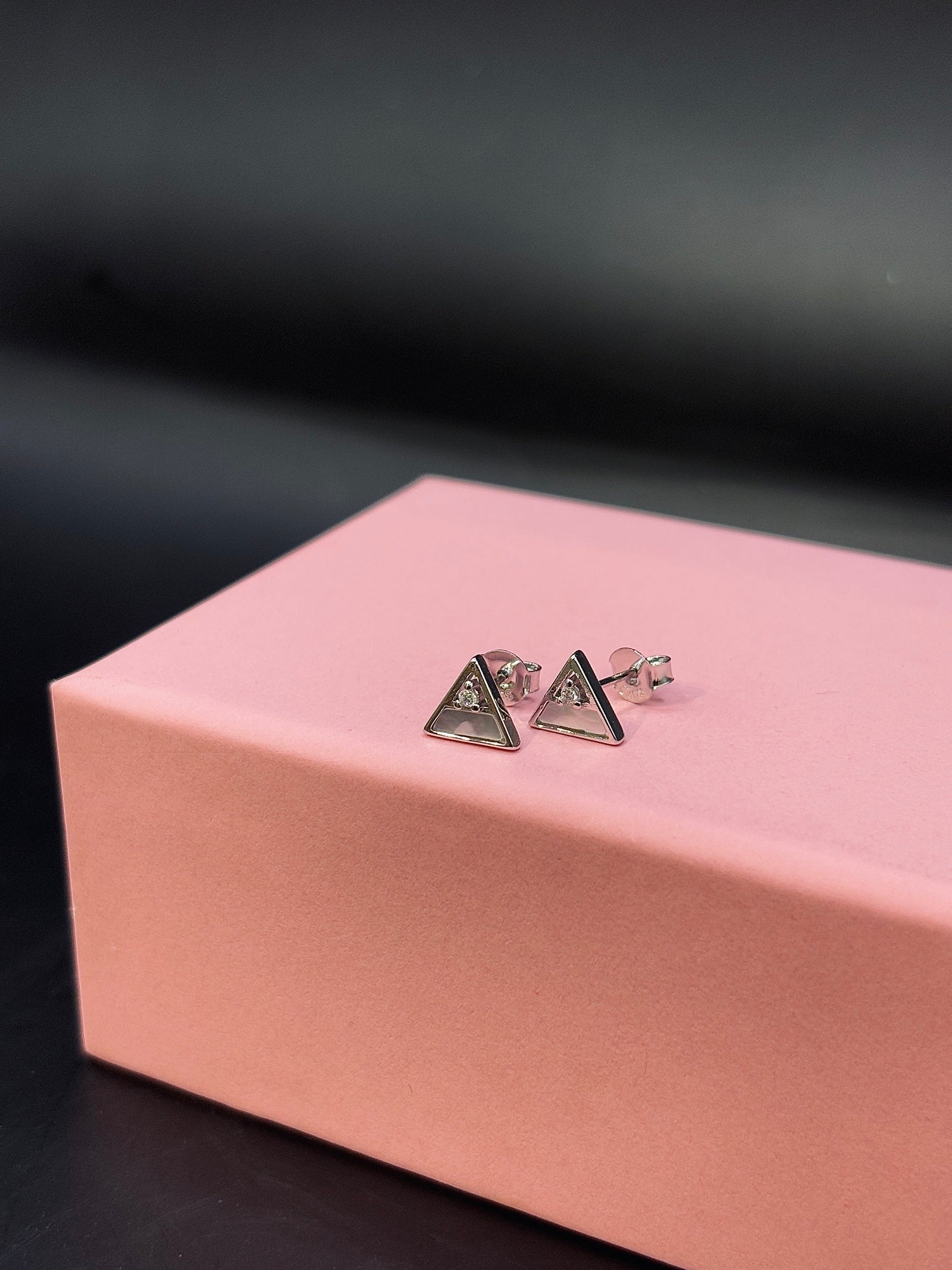 Geometry Triangle Baby Pink Crystal Stud Earrings TISA Silver Elegance