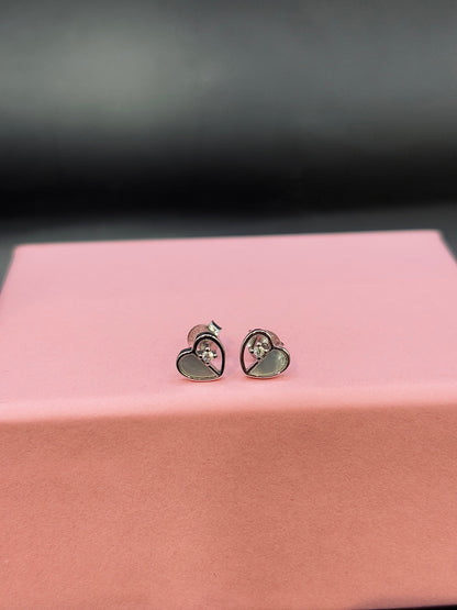 Heart with Crystal Pearl Stud Earring in Silver TISA Silver Elegance