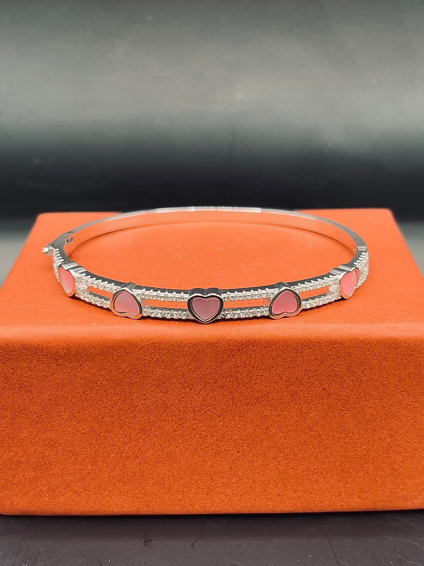 Sterling Silver Pink Heart Bangle TISA Silver Elegance