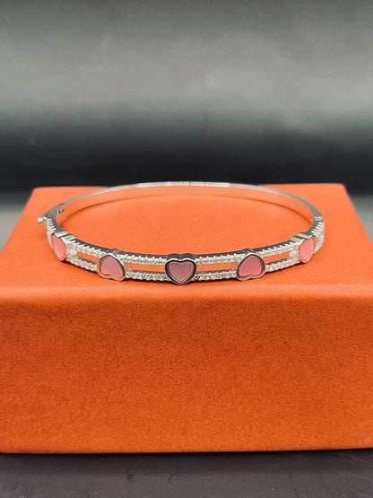 Sterling Silver Pink Heart Bangle TISA Silver Elegance