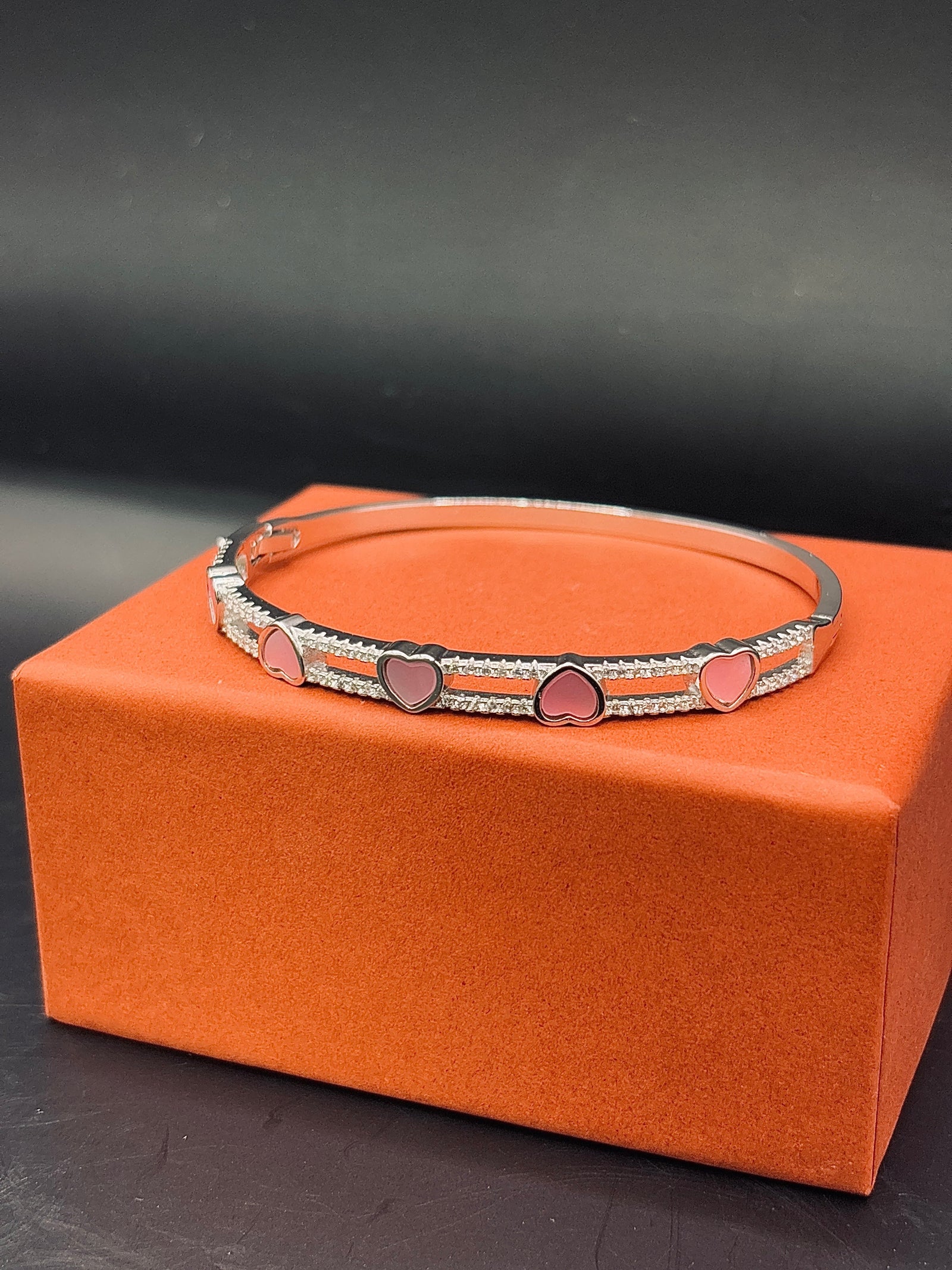 Sterling Silver Pink Heart Bangle TISA Silver Elegance