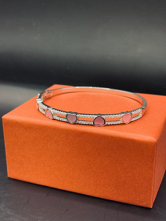 Sterling Silver Pink Heart Bangle TISA Silver Elegance