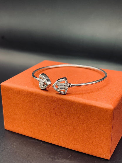 Sterling Silver Zircon Studded Heart Bangle TISA Silver Elegance