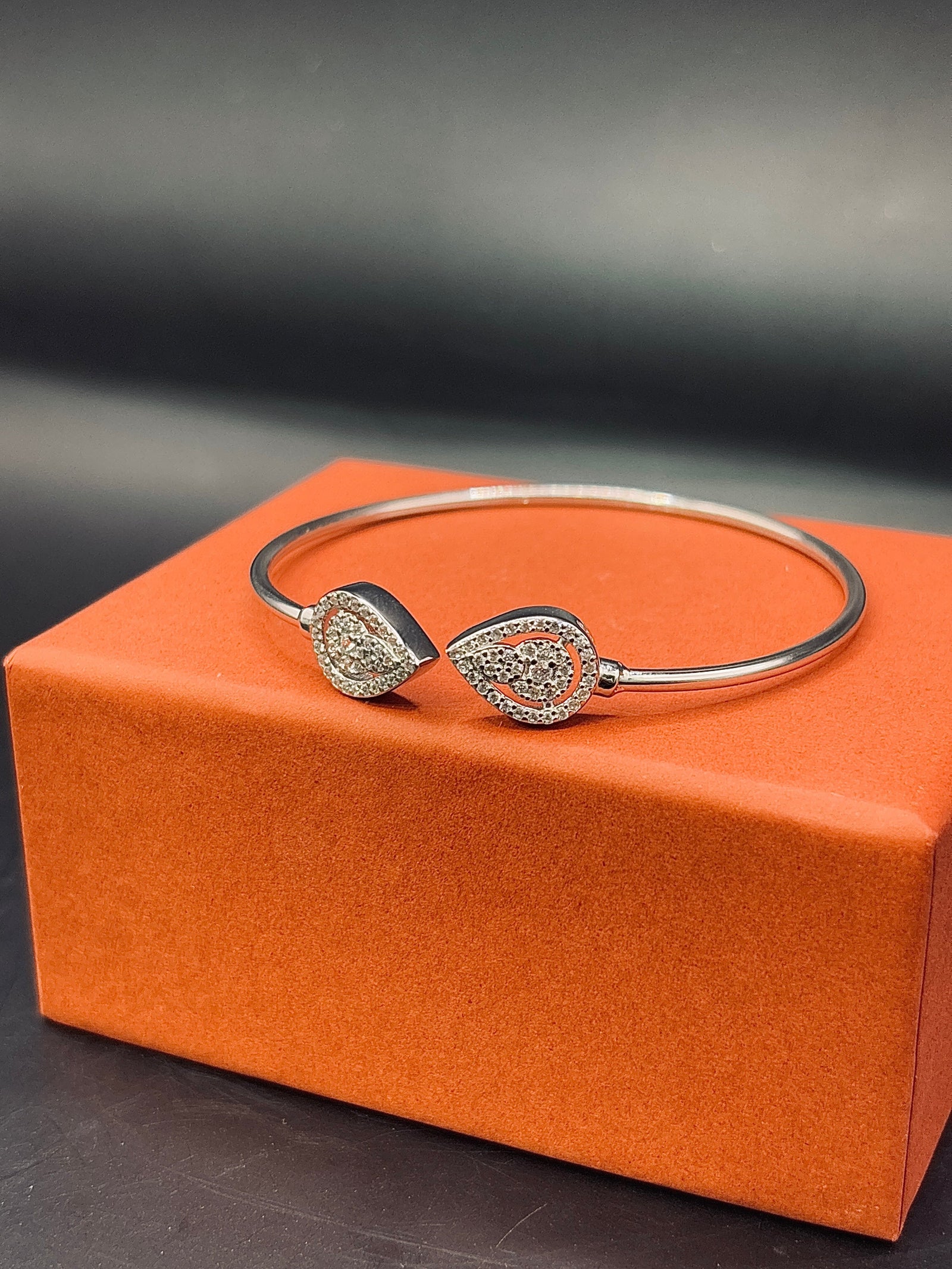 Sterling Silver Pear Shape Long Bright Open Bangle TISA Silver Elegance