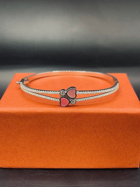 Sterling Silver Pink Happy Heart Bangle TISA Silver Elegance
