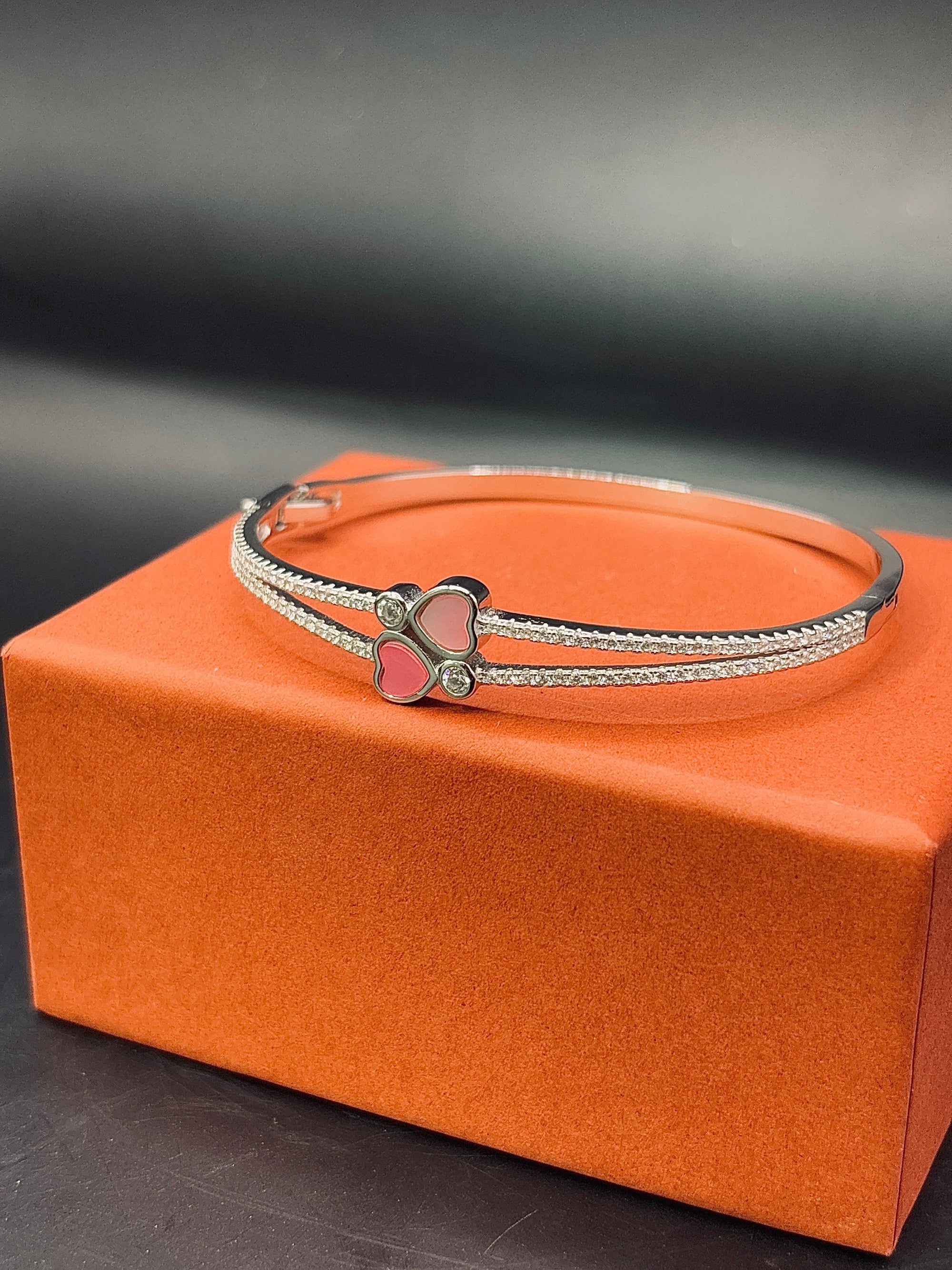 Sterling Silver Pink Happy Heart Bangle TISA Silver Elegance