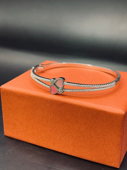 Sterling Silver Pink Happy Heart Bangle TISA Silver Elegance