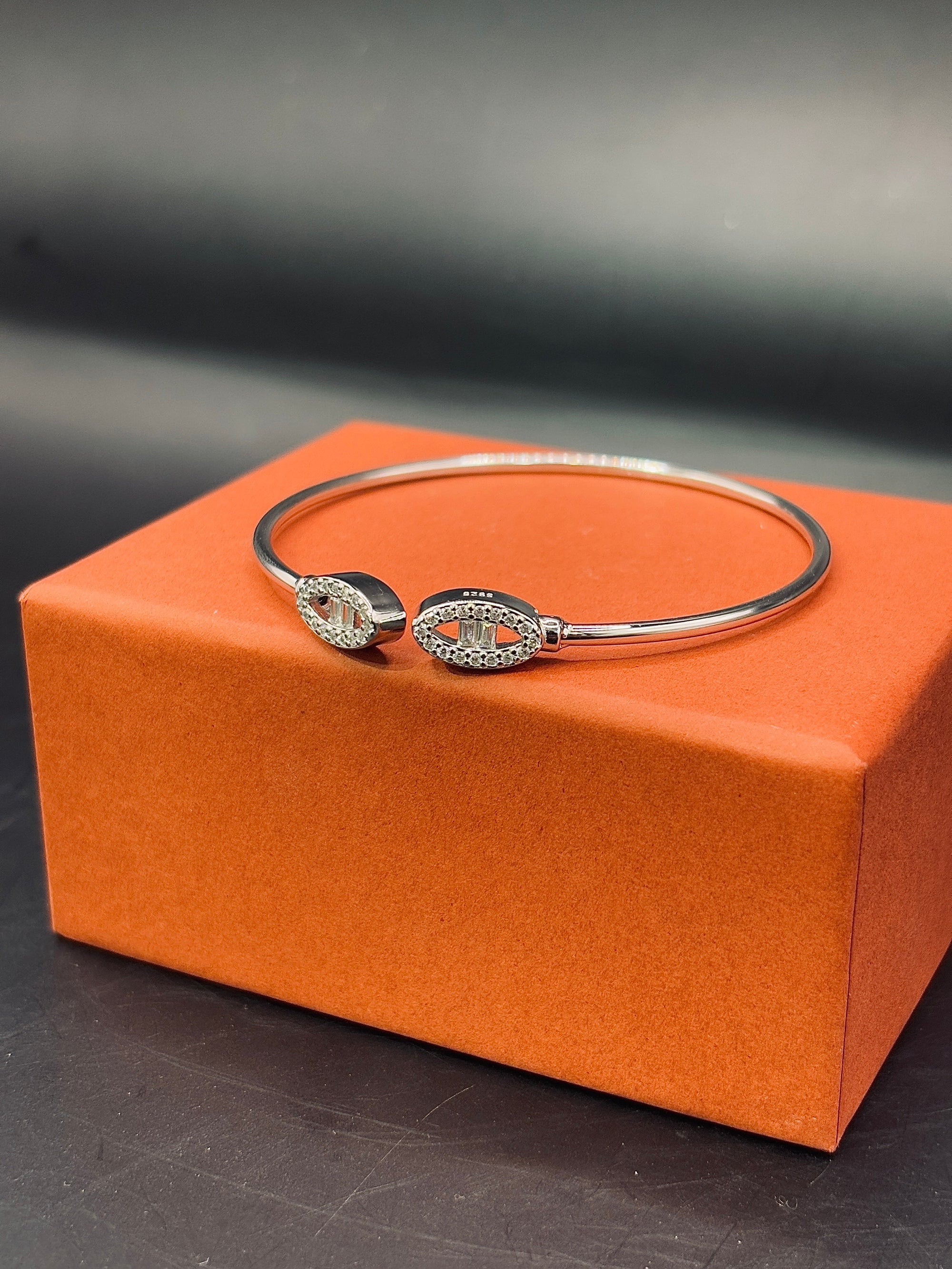 Fabulous Open End Oval Shaped Bangle TISA Silver Elegance