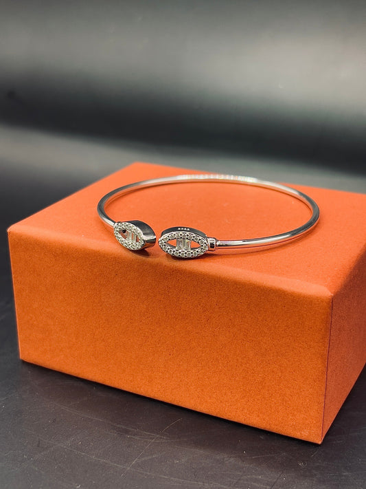 Fabulous Open End Oval Shaped Bangle TISA Silver Elegance