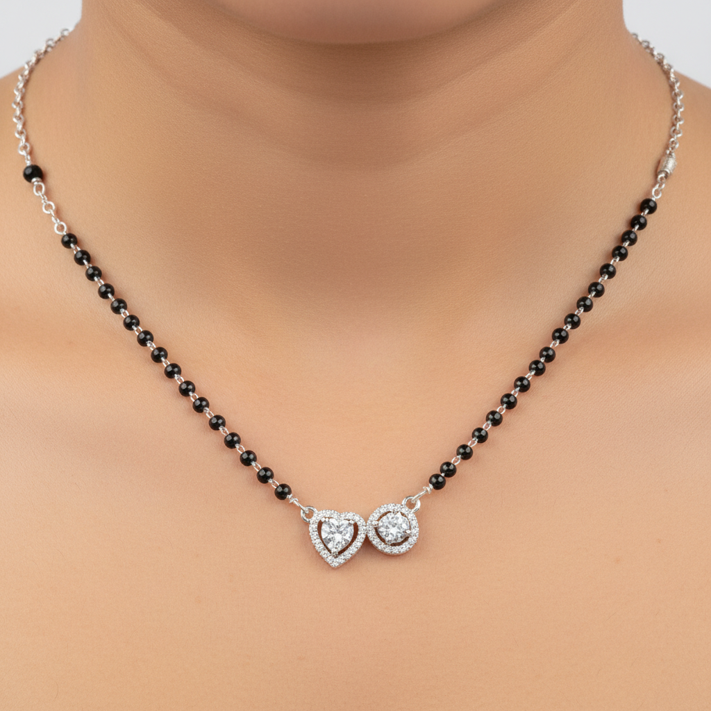 Modern Silver Mangalsutra with Heart — Contemporary Love TISA Silver Elegance