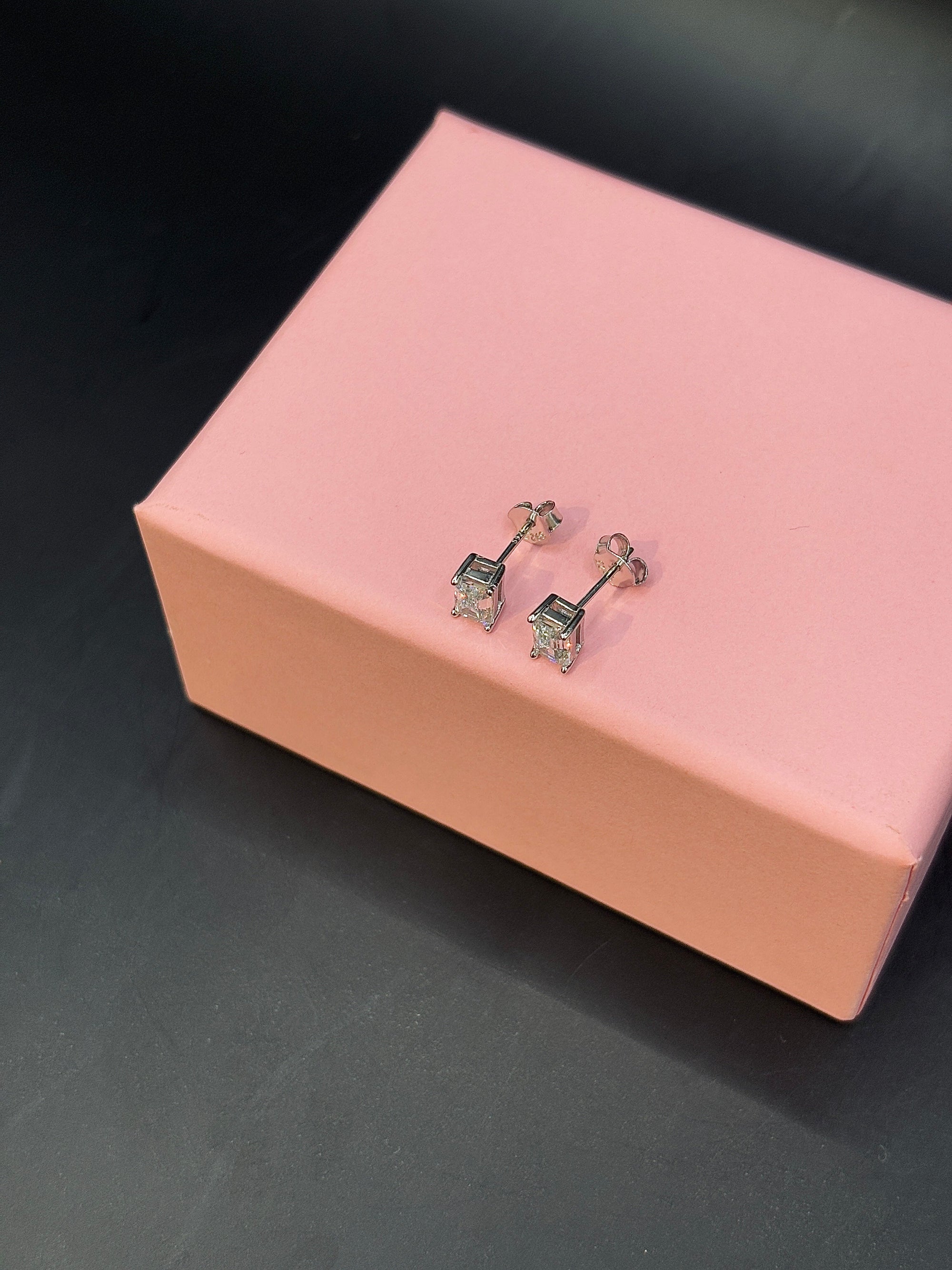 Moissanite Silver Square Stud for Unisex TISA Silver Elegance