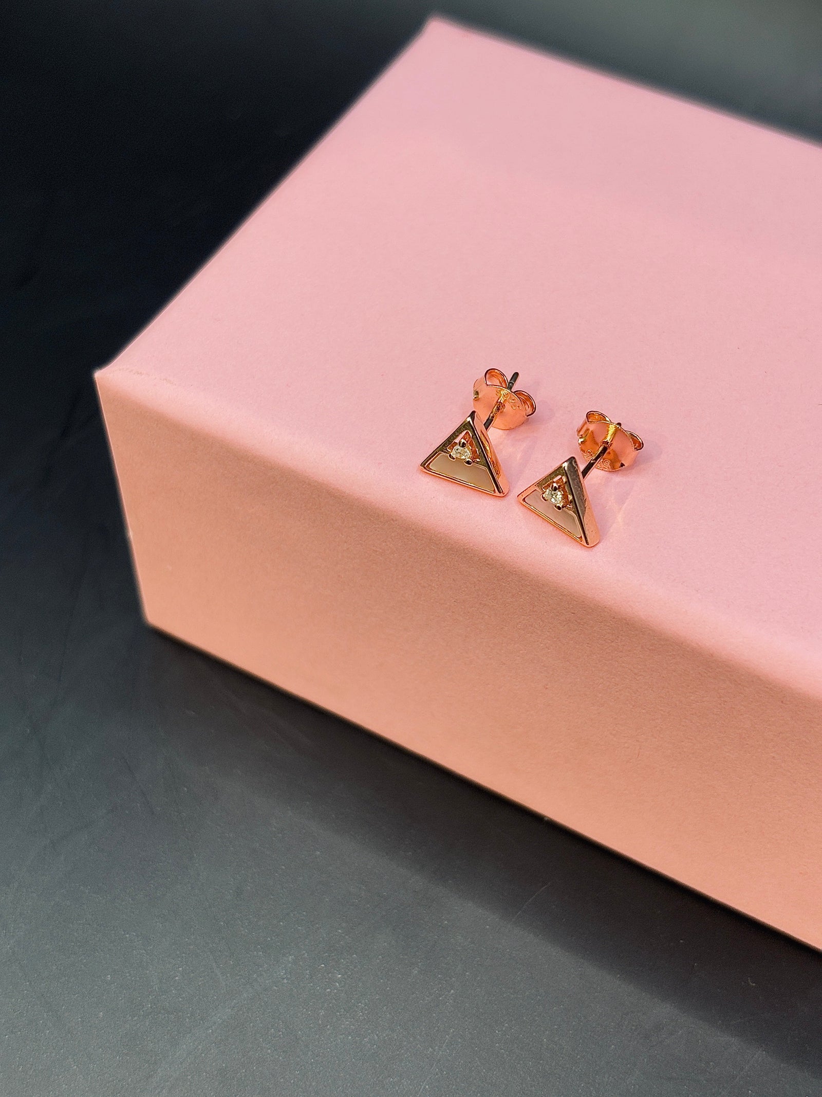 Pink Geometric Triangular Silver Stud Earring TISA Silver Elegance