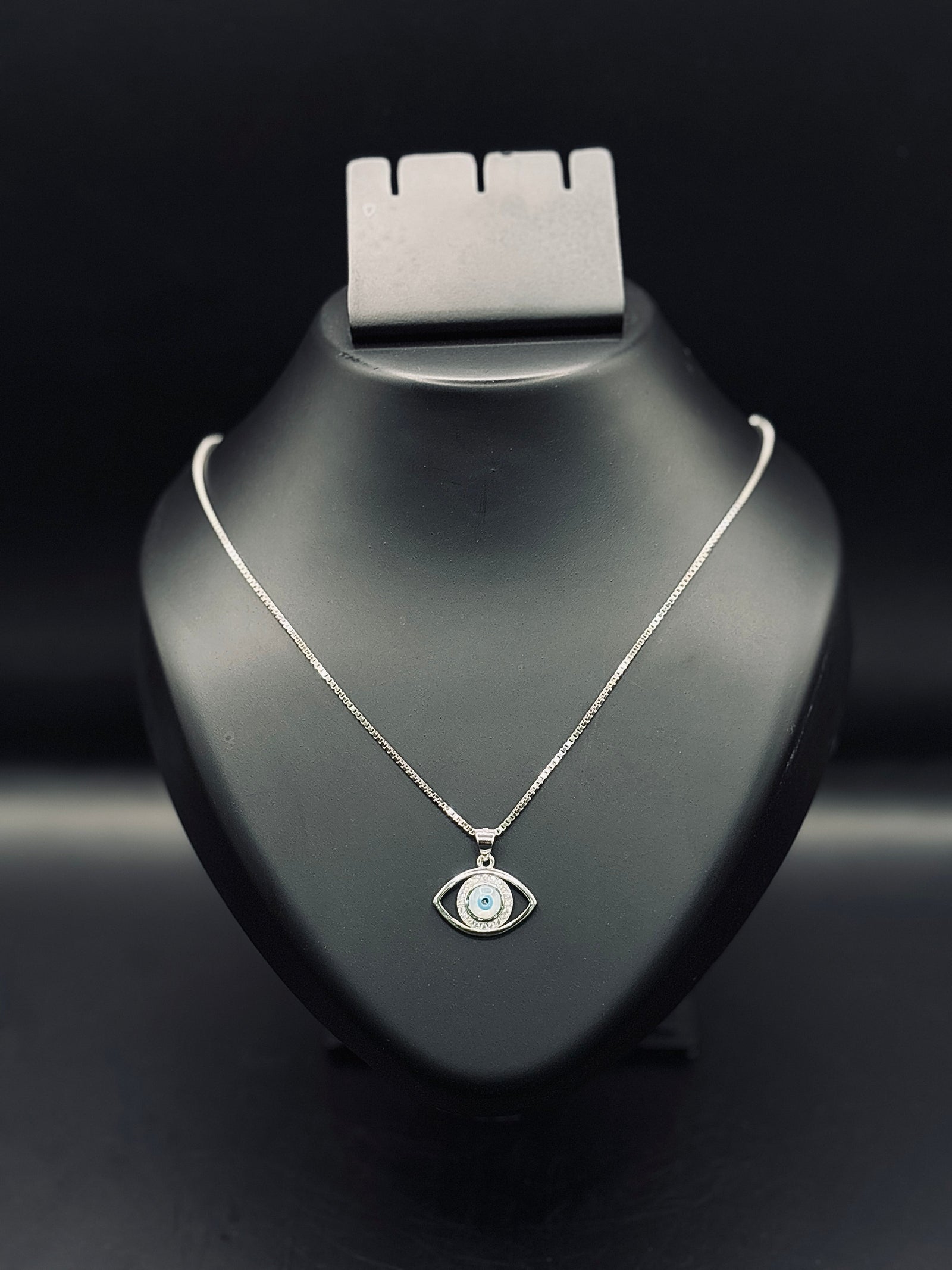 Premium Sterling Silver Evil Eye Pendant with Box Chain TISA Silver Elegance