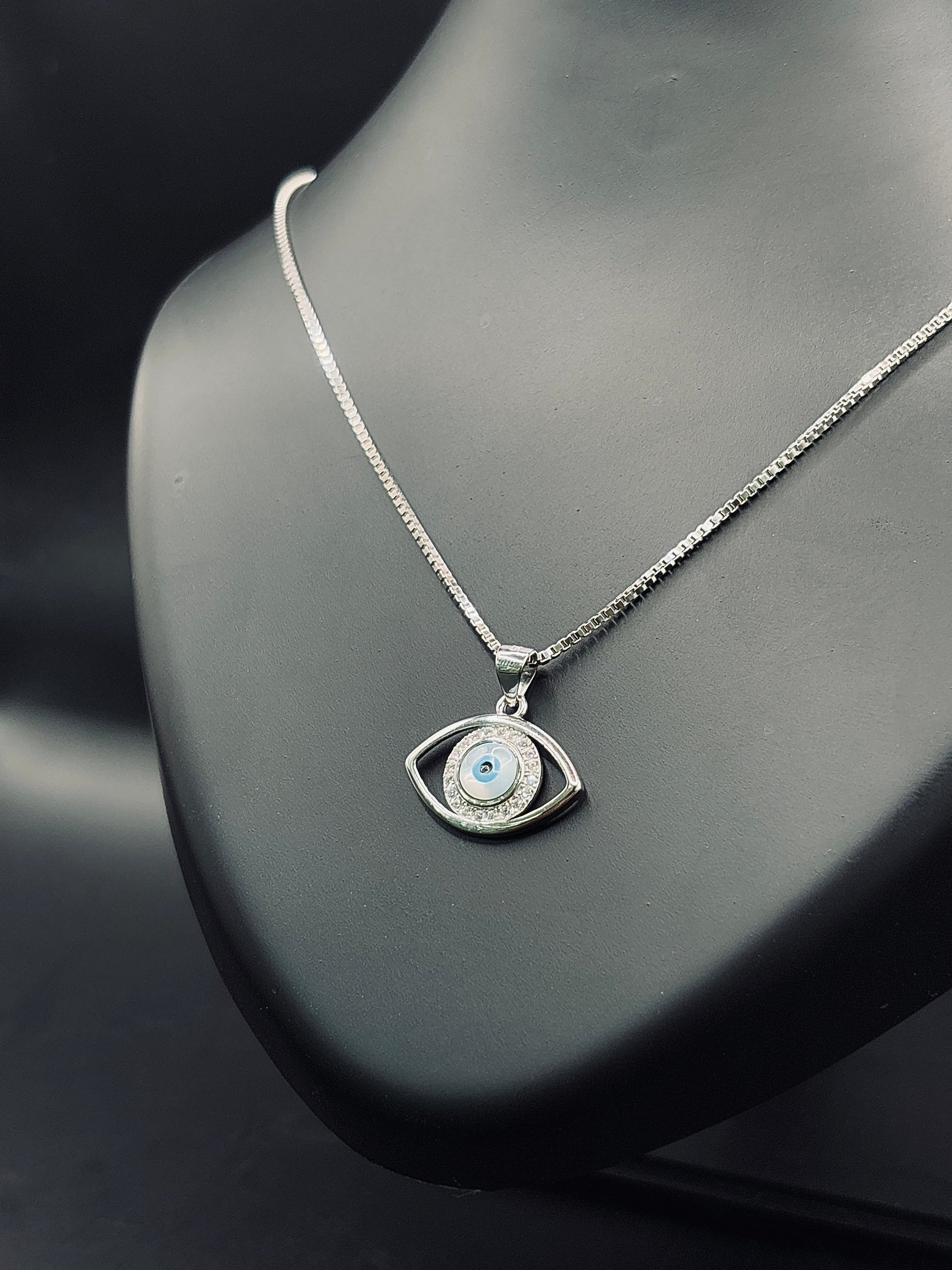 Premium Sterling Silver Evil Eye Pendant with Box Chain TISA Silver Elegance