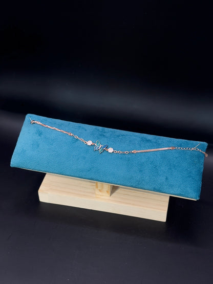 Rose Gold Plated Bracelet with Blue Enamel Butterfly Charm TISA Silver Elegance