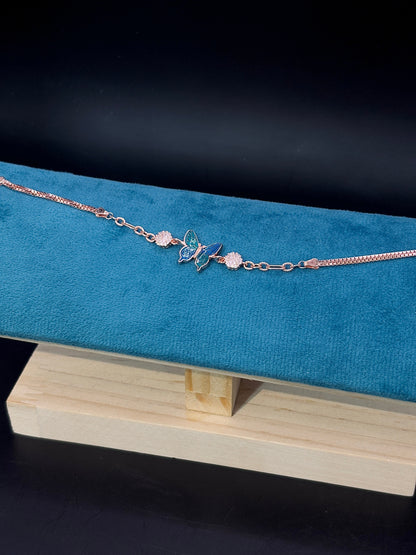 Rose Gold Plated Bracelet with Blue Enamel Butterfly Charm TISA Silver Elegance