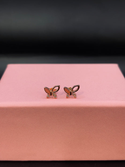 Rose Gold Crystal Butterfly Silver Stud Earrings TISA Silver Elegance