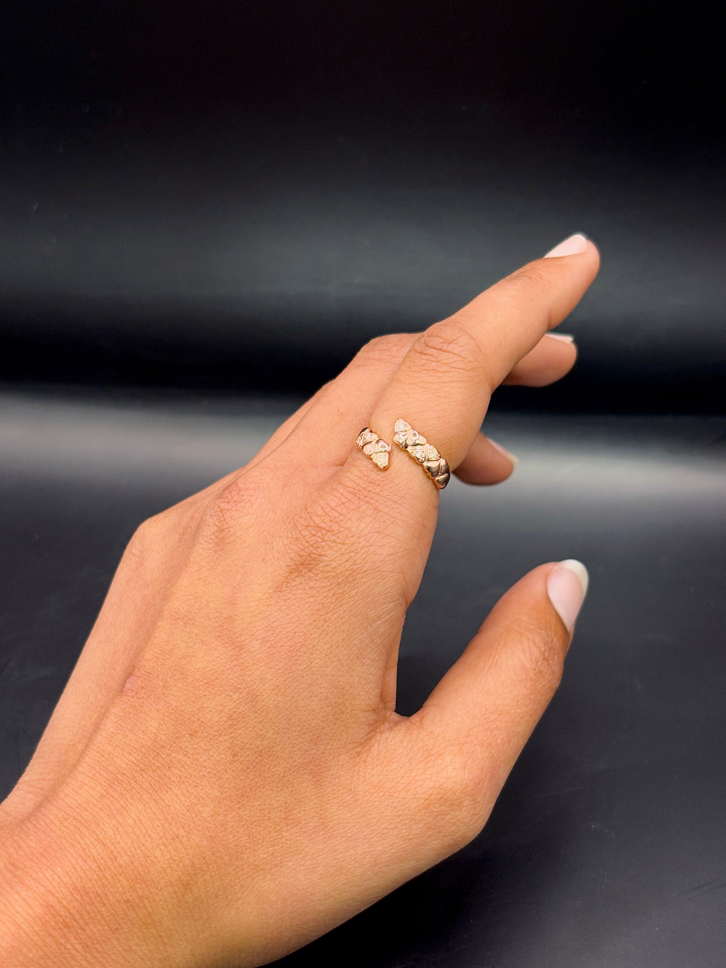 Rose Gold Plated Diamond Heart Band Ring TISA Silver Elegance