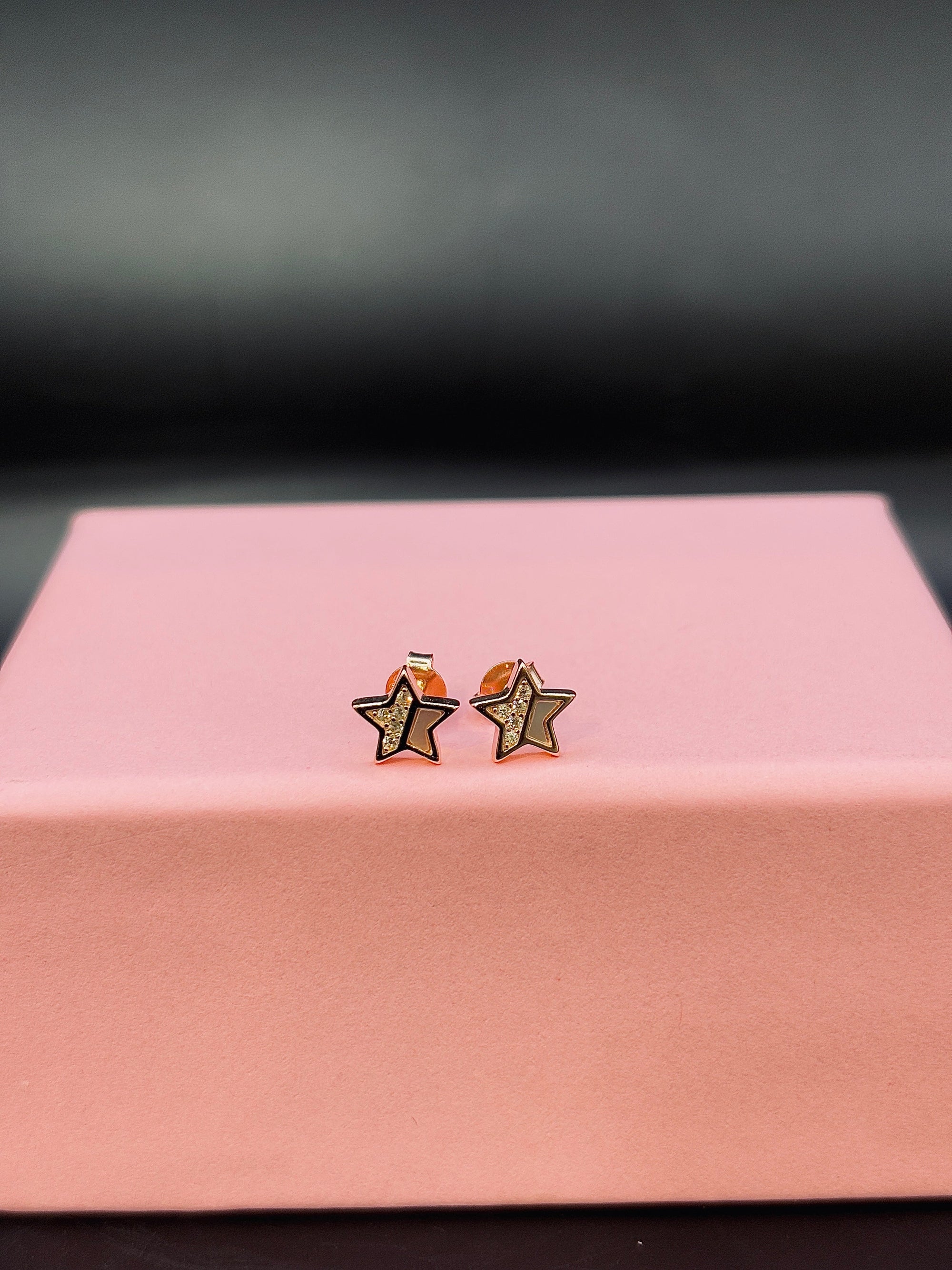 Rose Gold Star Crystal Silver Stud Earrings TISA Silver Elegance