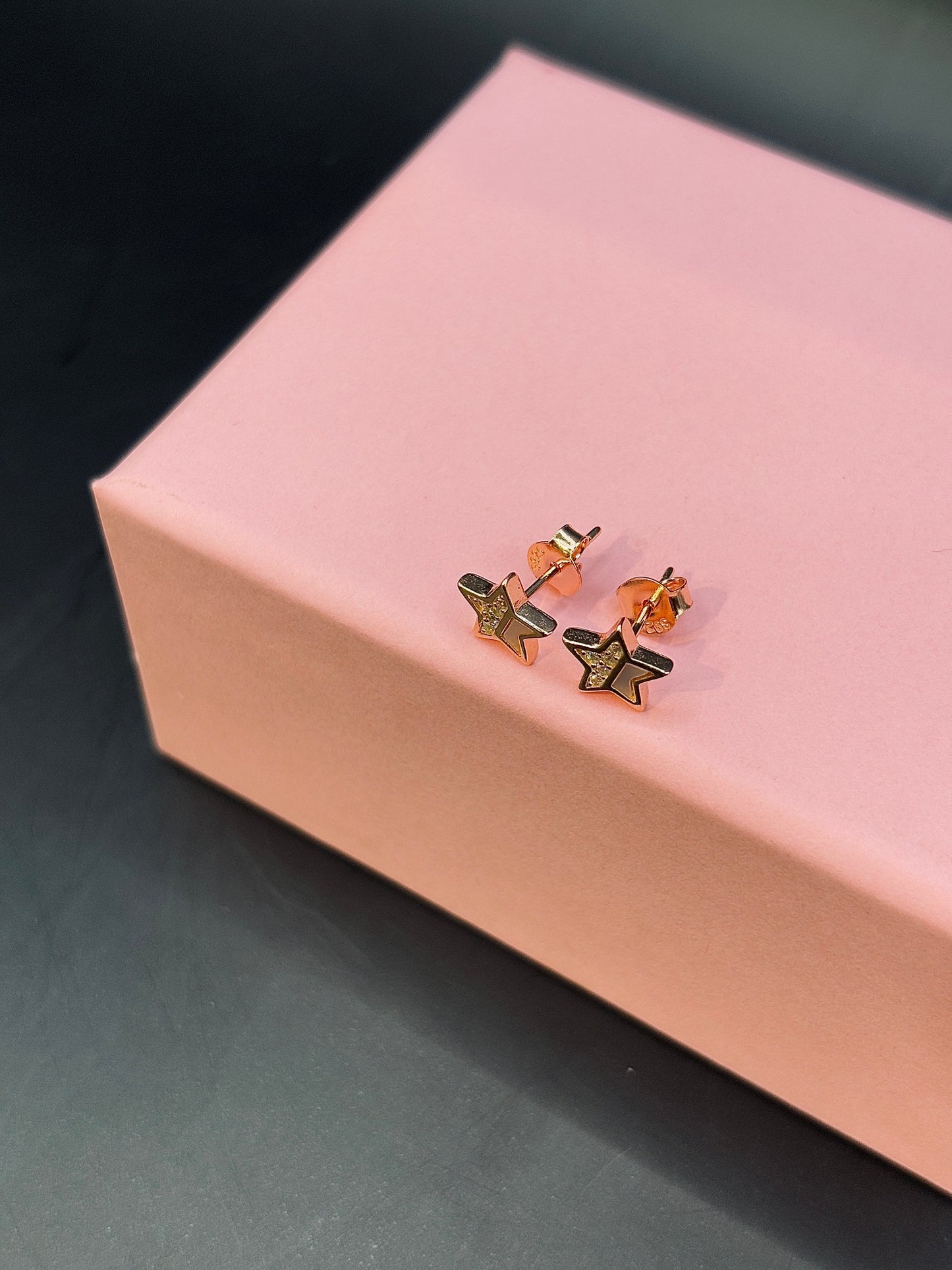 Rose Gold Star Crystal Silver Stud Earrings TISA Silver Elegance