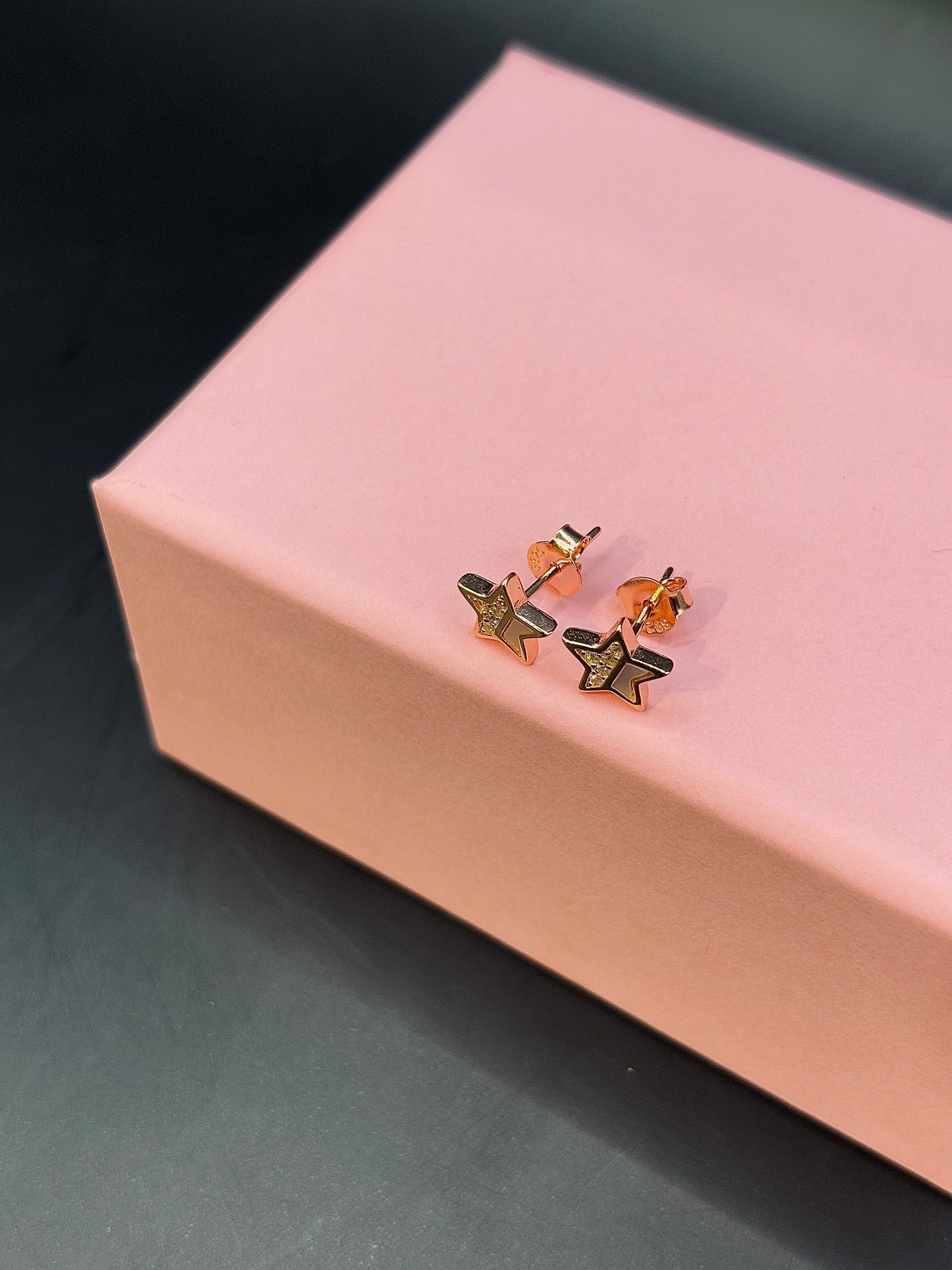 Rose Gold Star Crystal Silver Stud Earrings TISA Silver Elegance