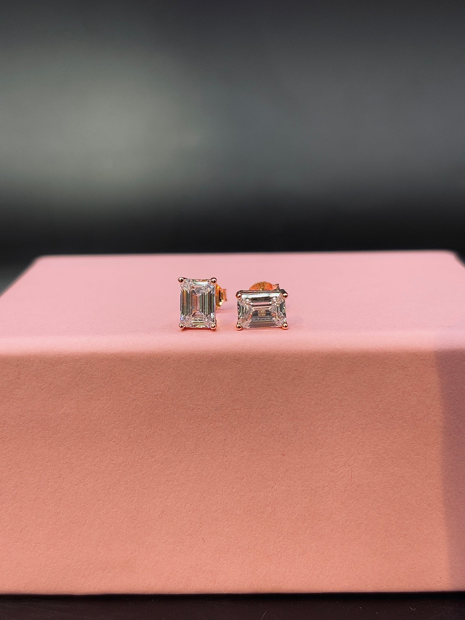 Rose Gold Moissanite Stud Unisex TISA Silver Elegance