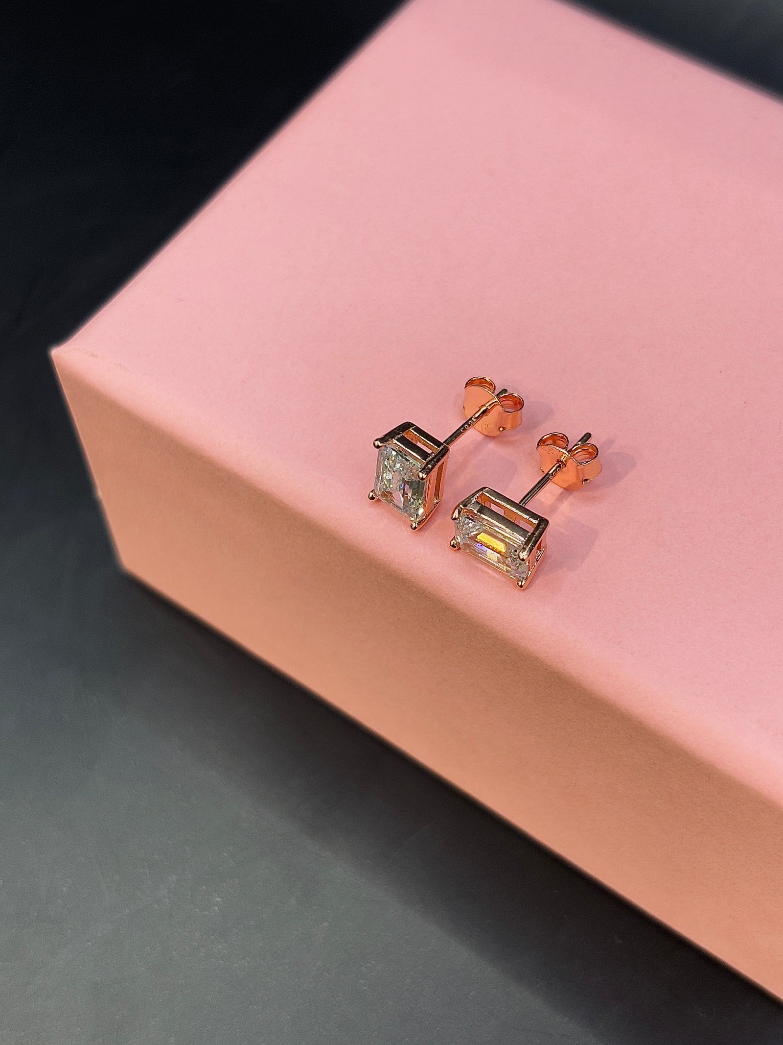 Rose Gold Moissanite Stud Unisex TISA Silver Elegance