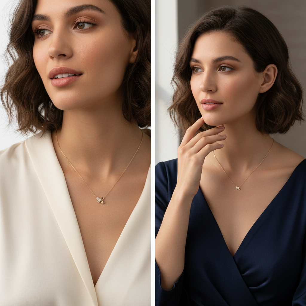 Rose Gold-Plated Sterling Silver Butterfly Necklace — Grace in Bloom TISA Silver Elegance