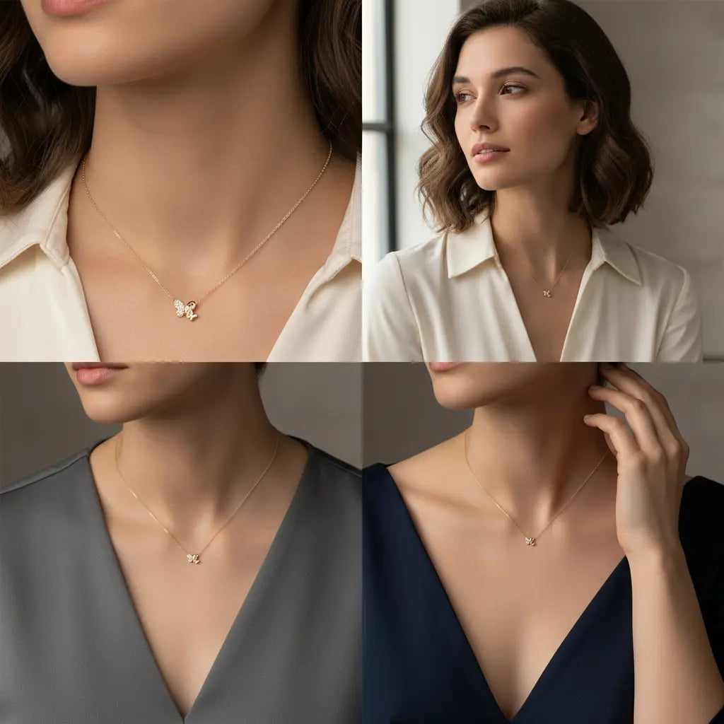 Rose Gold-Plated Sterling Silver Butterfly Necklace — Grace in Bloom TISA Silver Elegance