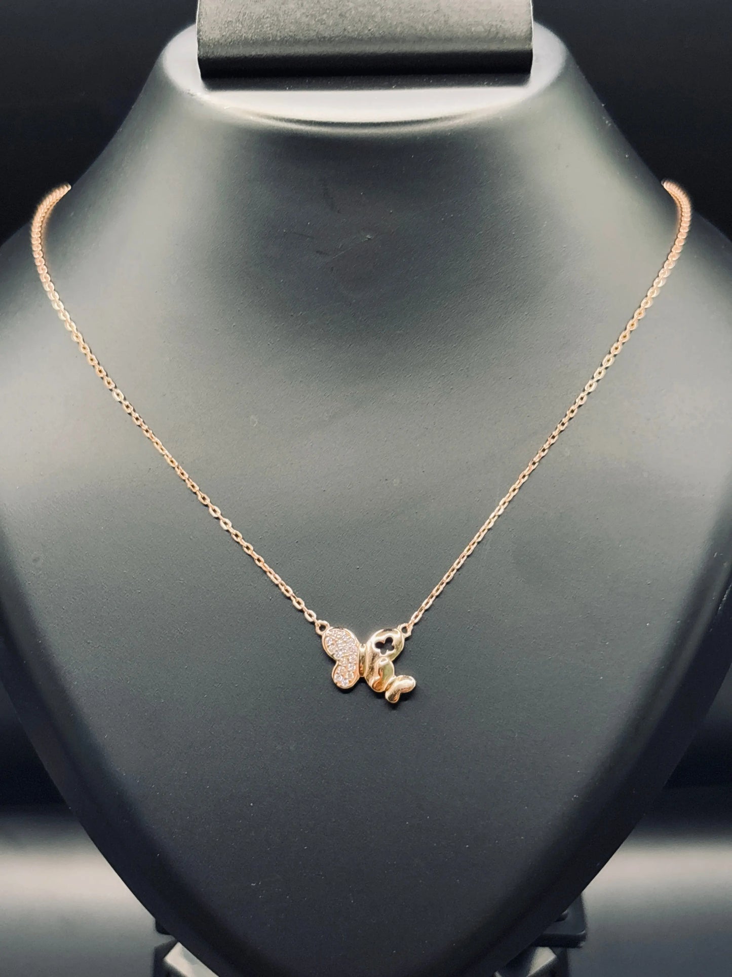 Rose Gold-Plated Sterling Silver Butterfly Necklace — Grace in Bloom TISA Silver Elegance
