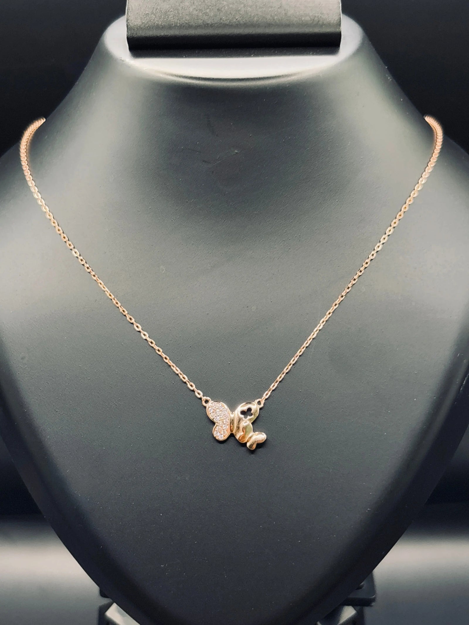 Rose Gold-Plated Sterling Silver Butterfly Necklace — Grace in Bloom TISA Silver Elegance