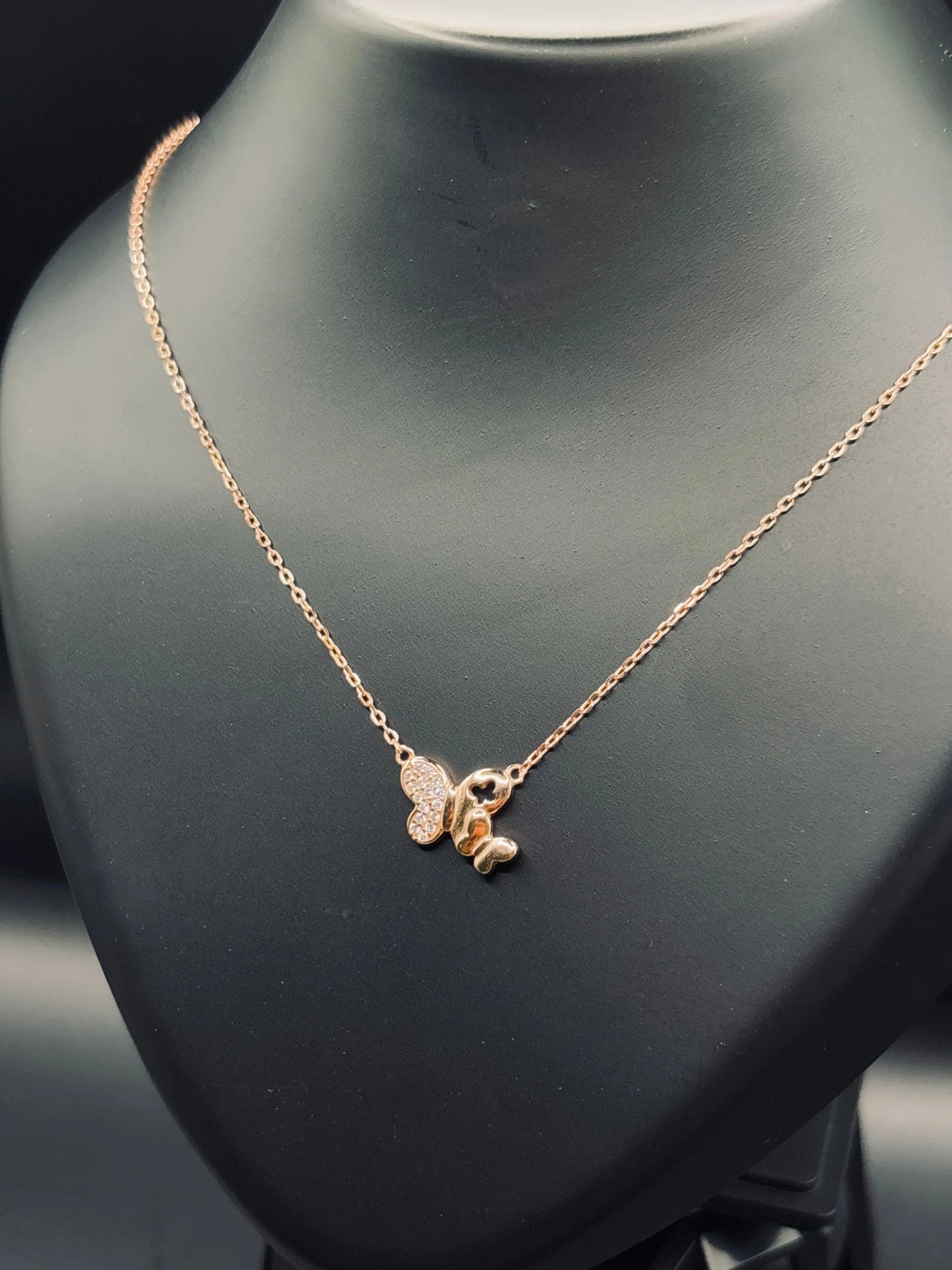 Rose Gold-Plated Sterling Silver Butterfly Necklace — Grace in Bloom TISA Silver Elegance