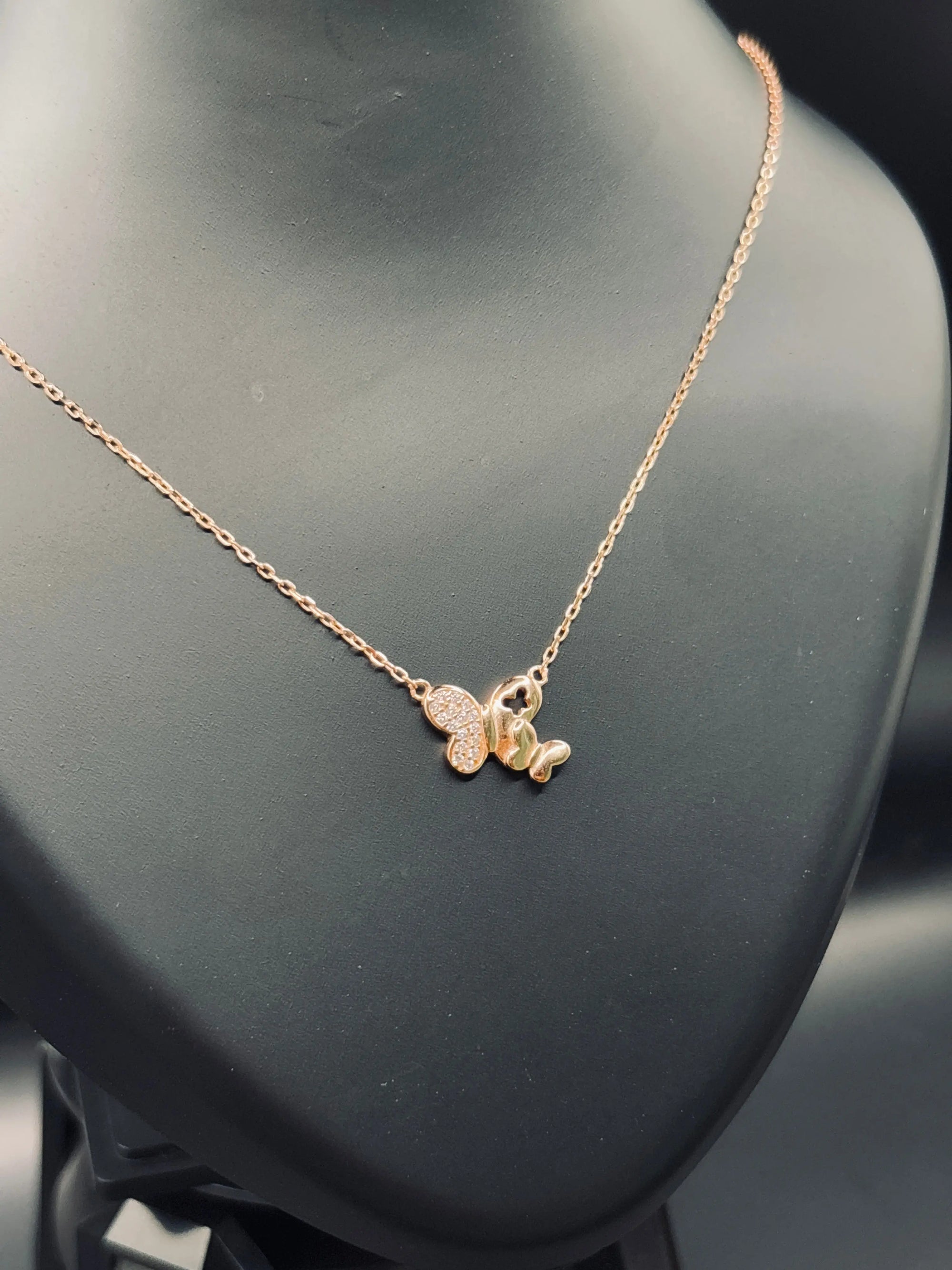 Rose Gold-Plated Sterling Silver Butterfly Necklace — Grace in Bloom TISA Silver Elegance