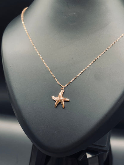 Rose Gold-Plated Silver Starfish Necklace — Ocean-Inspired Elegance TISA Silver Elegance