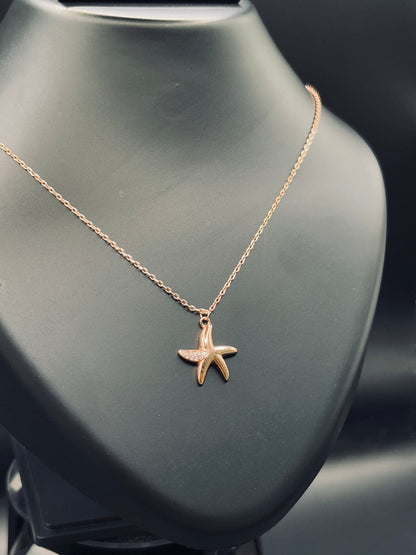 Rose Gold-Plated Silver Starfish Necklace — Ocean-Inspired Elegance TISA Silver Elegance