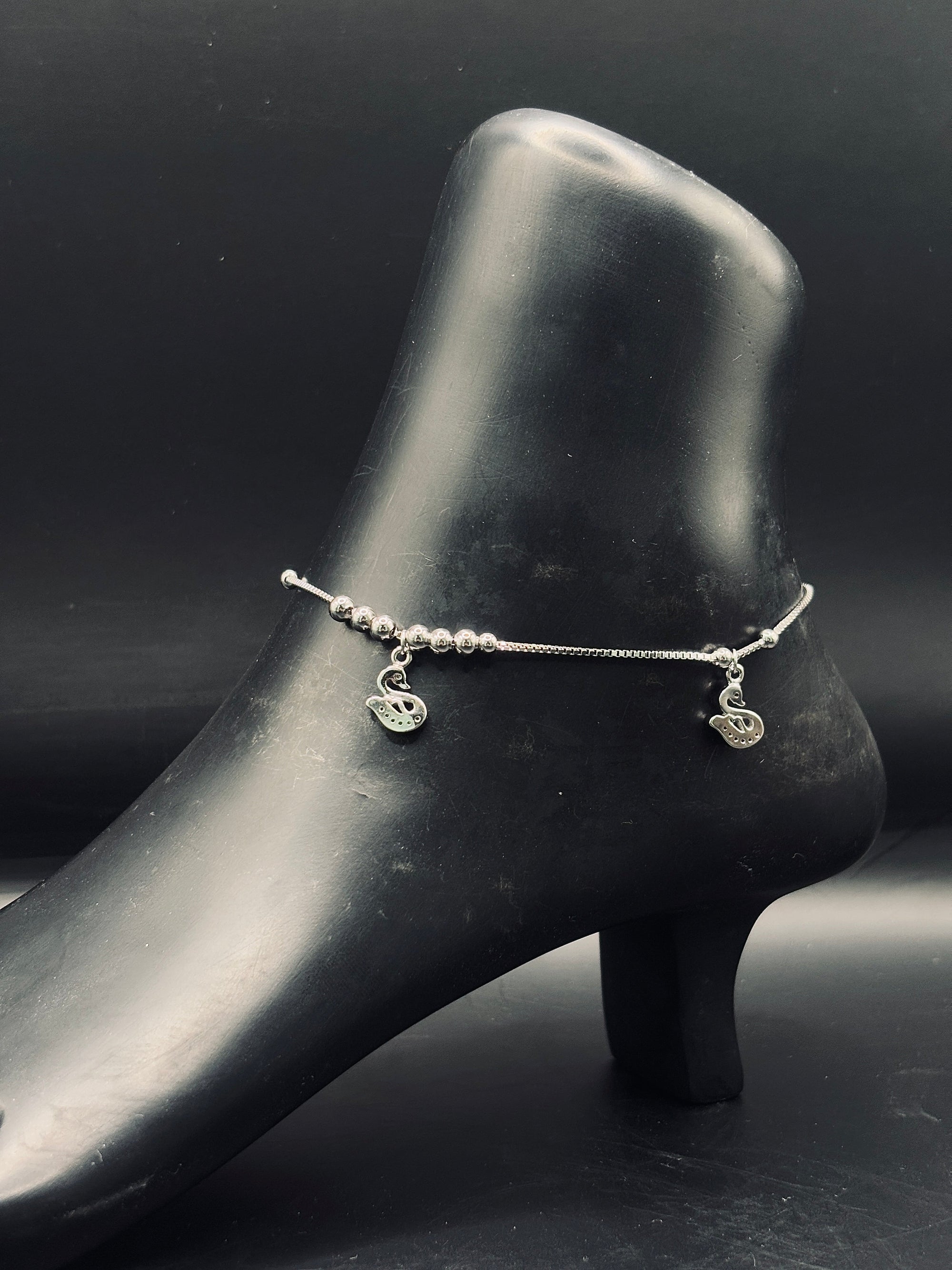 Silver Anklet with Swan Charm TISA Silver Elegance