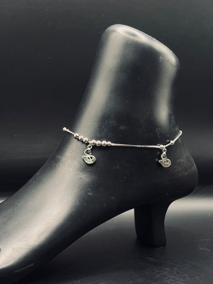 Silver Anklet with Swan Charm TISA Silver Elegance
